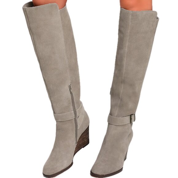 Sole Society | Knee High Suede Leather Boots "Paloma" Gray Beige	| Size 7M - Picture 3 of 16